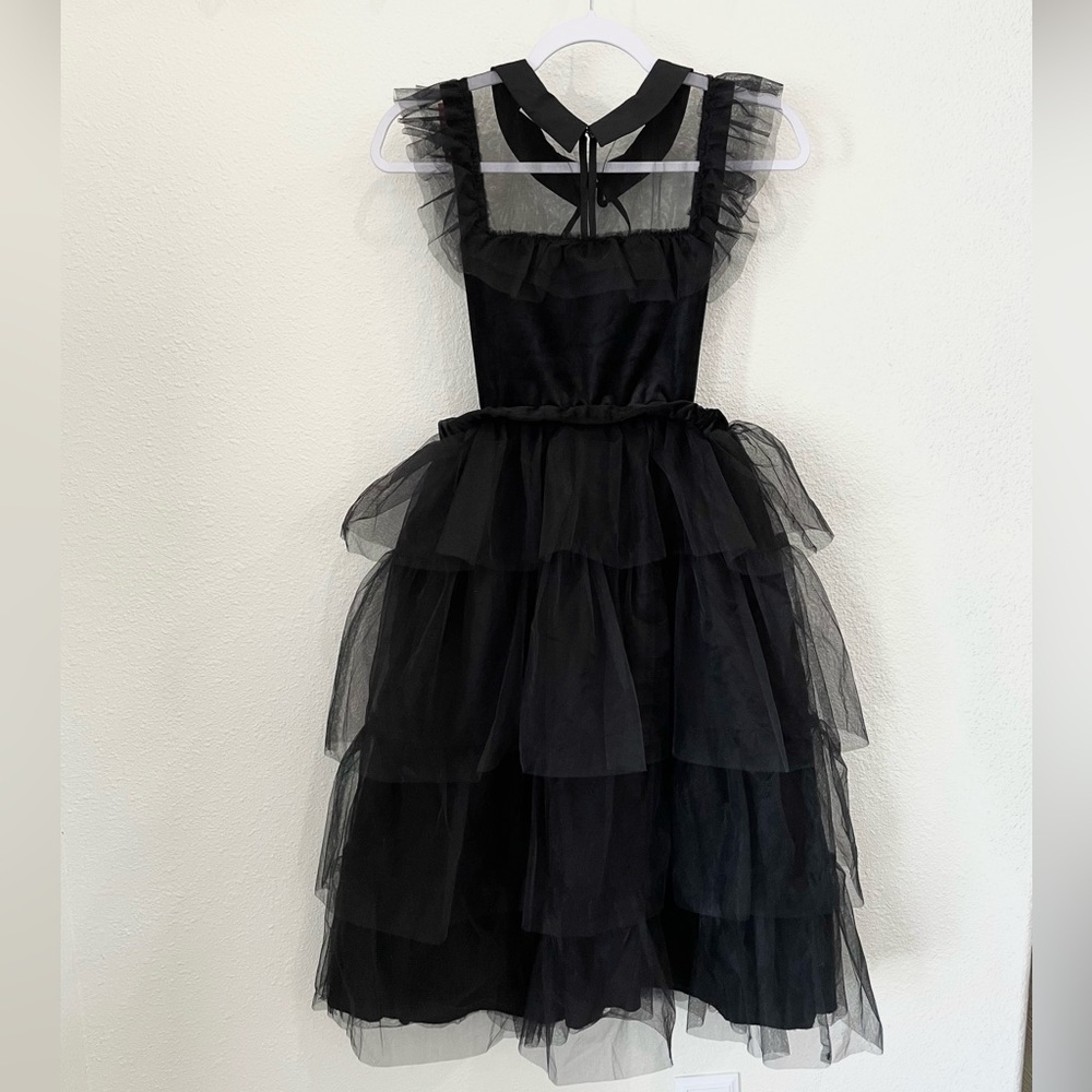 Zara Wednesday Adam’s Black Dress Tule Ruffle Victorian Peter Pan Collar - Picture 8 of 8